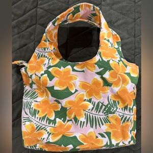 Kahiko Small Classy Floral Print Handbag Tote Orange Green White Zipper Closure